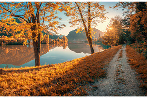 Scenic autumn view of a river with, a Nature Photo by den-belitsky