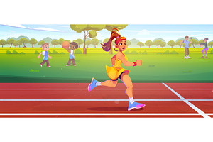 Young woman running on stadium, a Sport Illustration by art PVP - market