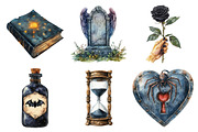 Watercolor Creepy Gothic Halloween, an Illustration by Daily.Designs (Thumbnail 2 of 5)