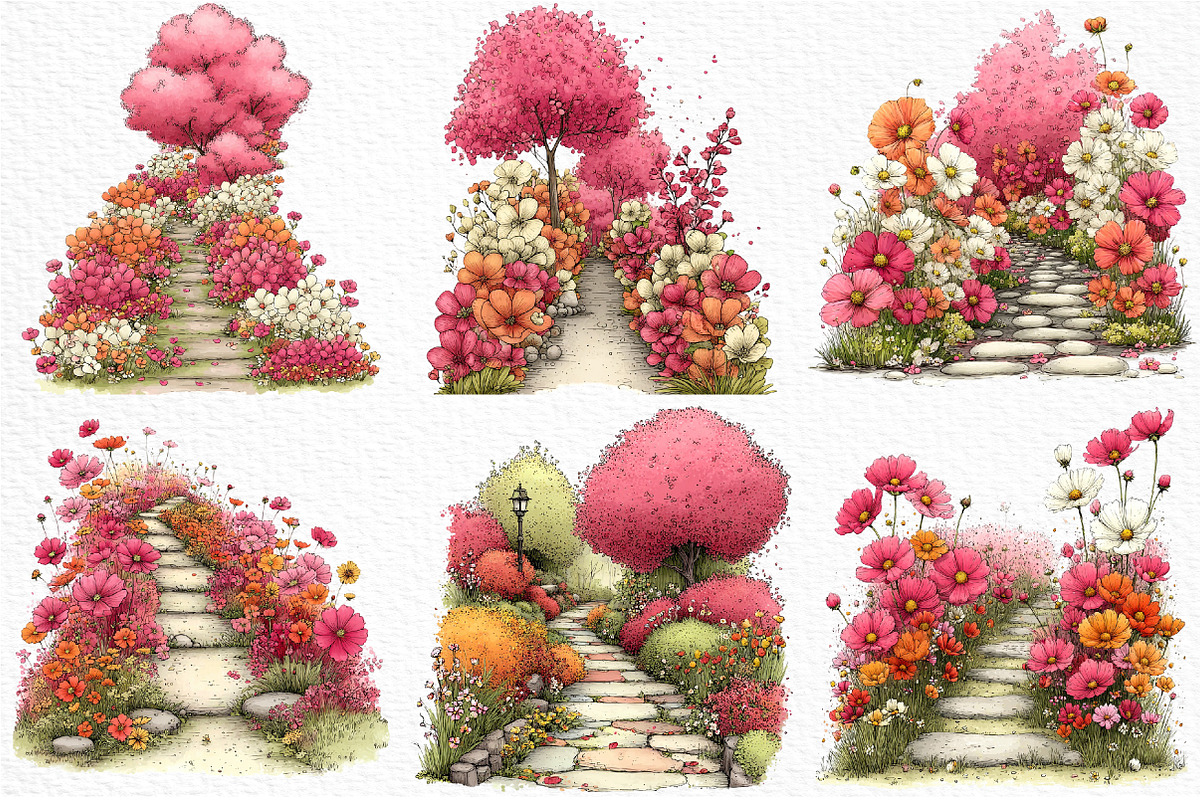 Spring Flowers Pathway Clipart Png, an Illustration by Craft Nest (Photo 4 of 9)