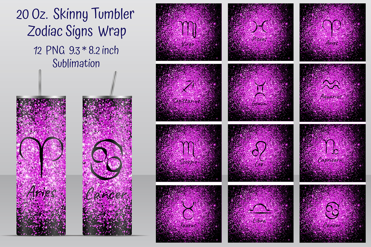 Zodiac Signs. Tumbler design., an Illustration by Kseniia_designer's shop (Photo 1 of 4)