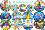 Round Stained Glass Summer Clipart, an Illustration by DreamCafeArt (Thumbnail 1 of 7)