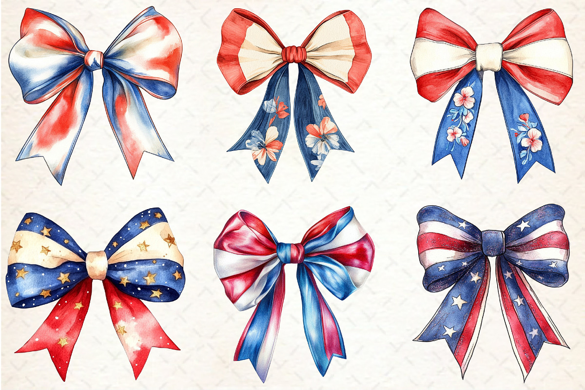 Red White Blue Coquette Bow Clipart, a Seasonal Illustration by Rose Art (Photo 4 of 4)