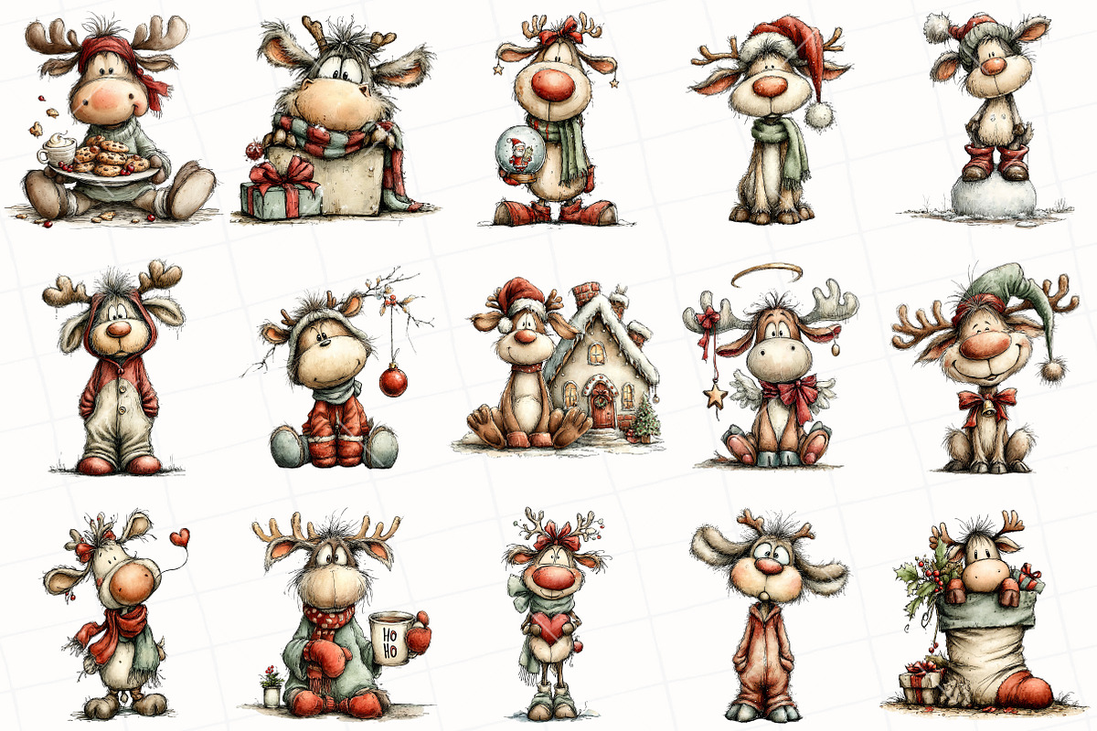 Christmas Cute Reindeer Clipart, an Illustration by OK Design (Photo 3 of 6)