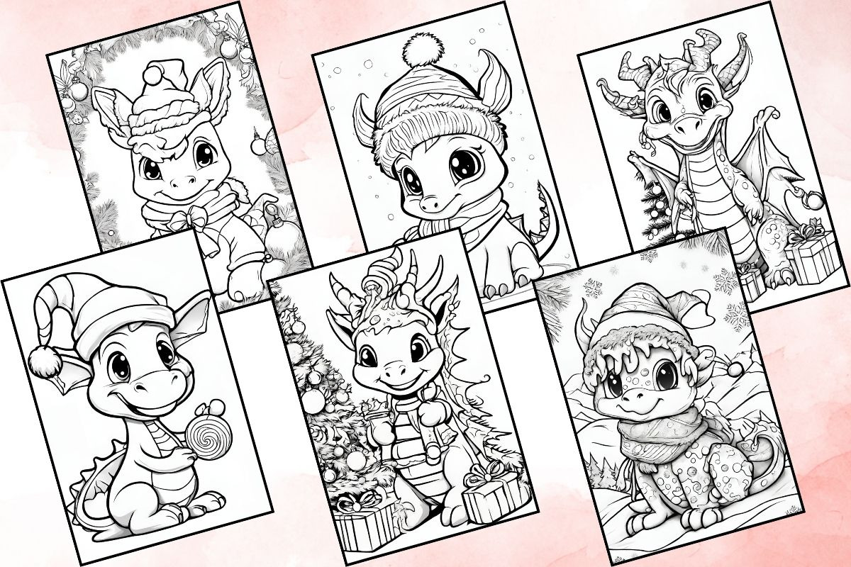 Christmas Dragon Coloring Pages, an Animal Illustration by Catchy Ideaz (Photo 3 of 3)