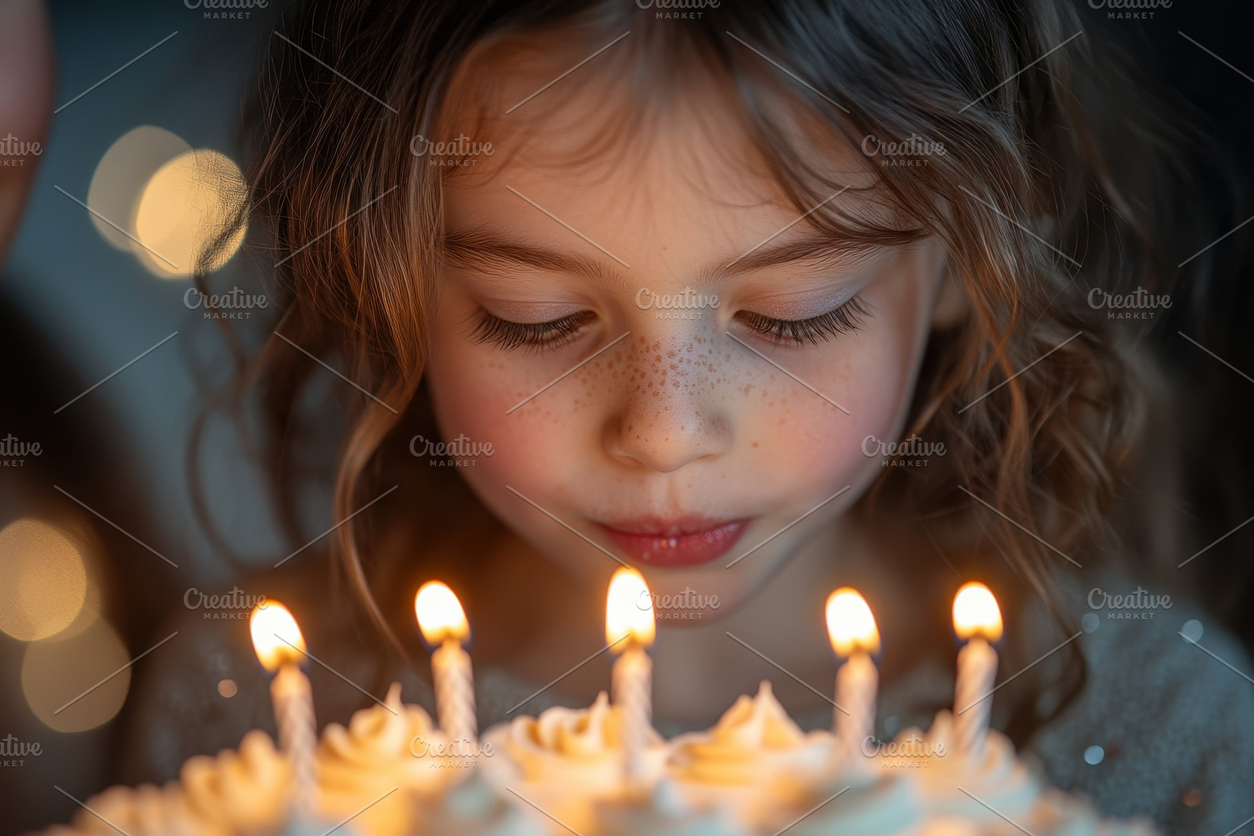 Young girl making a wish while blowi, a Photo by Tanuart