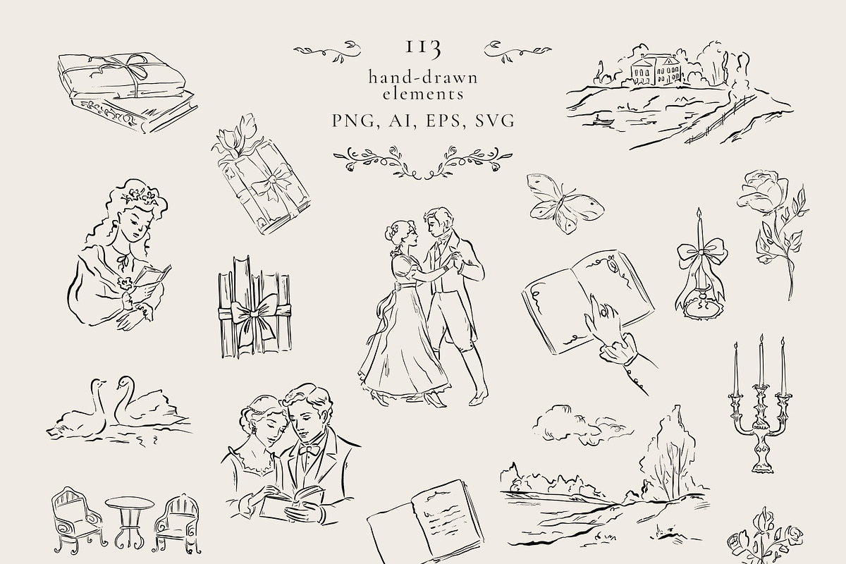 Vintage Literary Line Art collection, a Decorative Illustration by Eva Gentle (Photo 3 of 13)