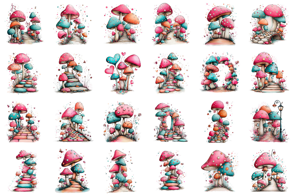 Whimsical Mushroom Pathways Clipart, an Illustration by designcity5 (Photo 2 of 5)
