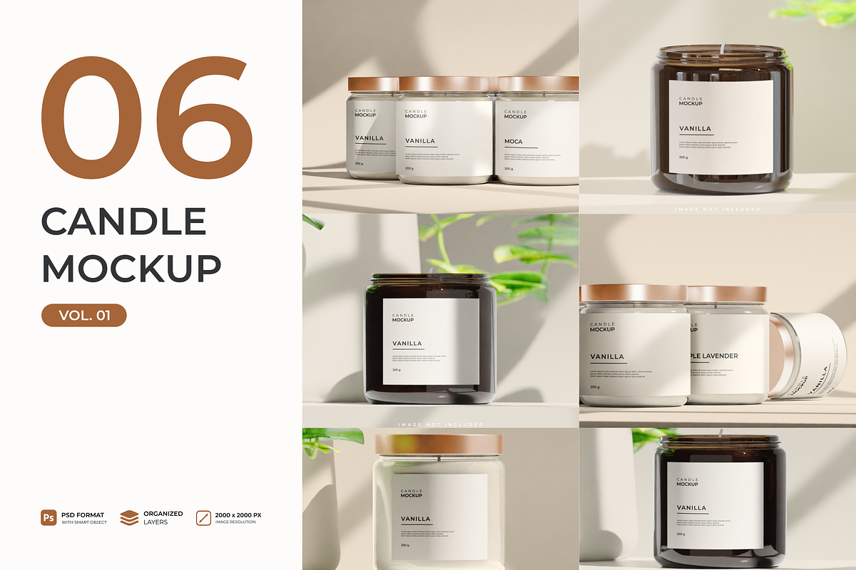 Amber glass candle mockup bundle, a Packaging Mockup by mockupocka (Photo 1 of 9)
