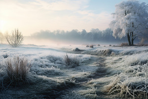Winter morning sunrise on field landscape, a Nature Photo by AlyaAnd