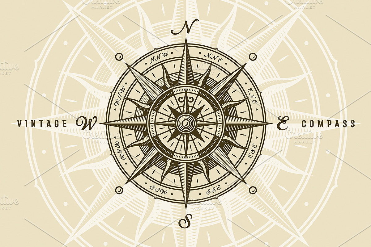 Vintage Nautical Compass Rose, a Decorative Illustration by Retro Graphics (Photo 1 of 2)