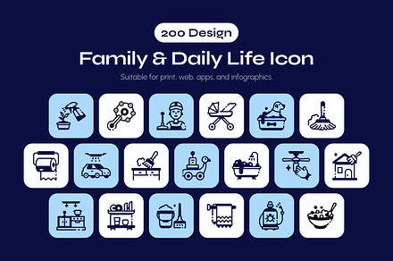 200 Family and Daily Life Icon Set