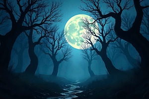 A glowing full moon rises behind ske, a Photo by LOGOCREATIVE