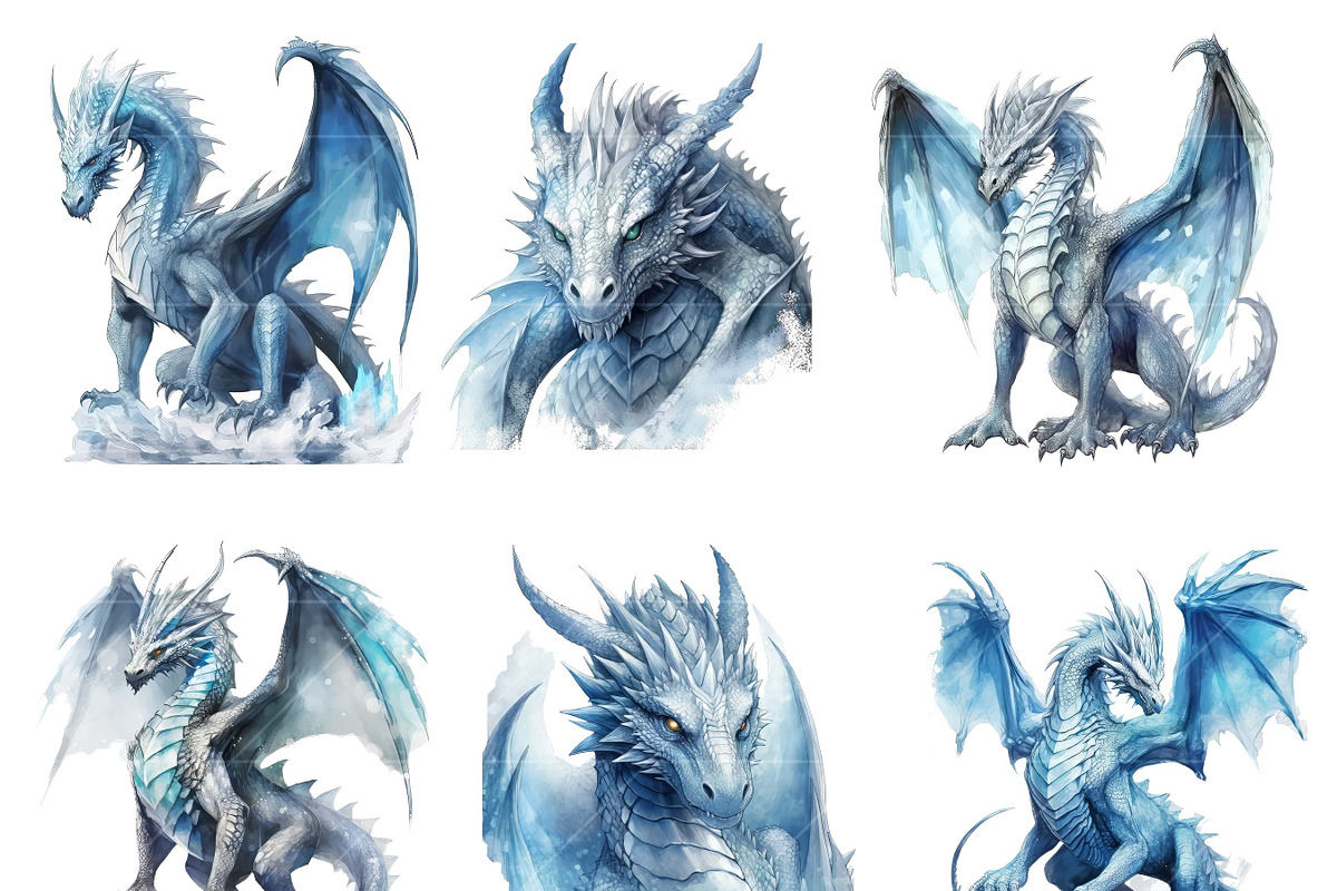 Watercolor Ice Dragons Clip Art, an Animal Illustration by Design Scotch (Photo 5 of 7)