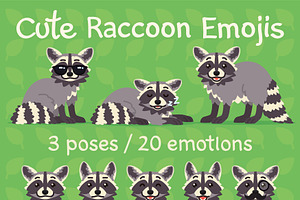 Cute Raccoon Emojis. Set.