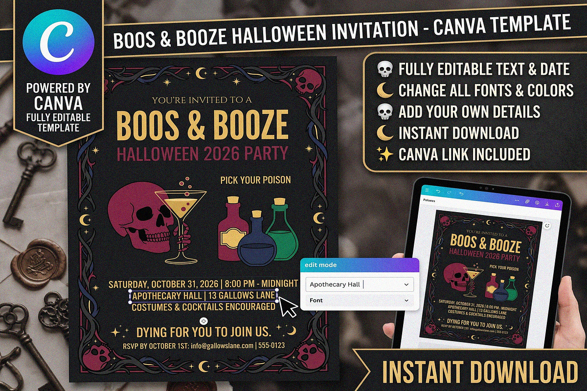 Boos Booze Halloween Canva Invite, an Invitation Template by NH graphic (Photo 1 of 3)