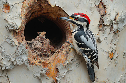 Woodpecker bird sitting in a hollow of tree trunk, an Animal Photo by AlyaAnd