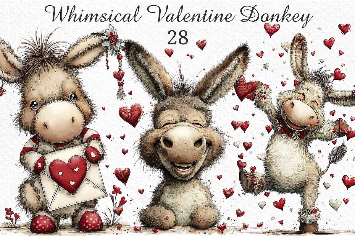 Whimsical Valentine Donkey Clipart, an Illustration by Craft Nest (Photo 1 of 11)