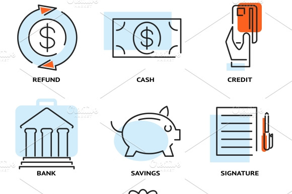 Money And Value Flat Line Icons