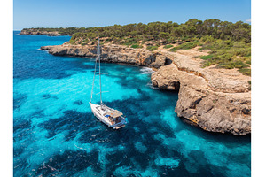 Aerial view of luxury yachts and