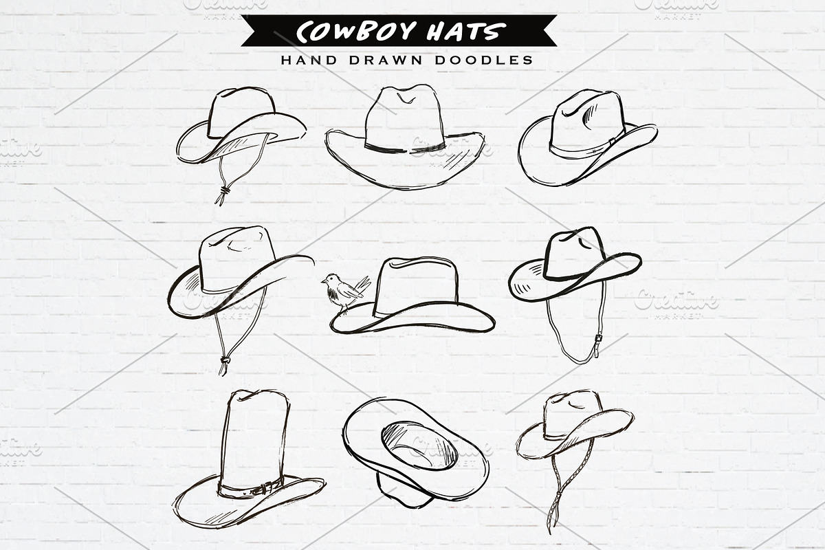 Cowboy Hat Western Doodles Bundle, a Sport Illustration by Guavanaboy (Photo 1 of 3)