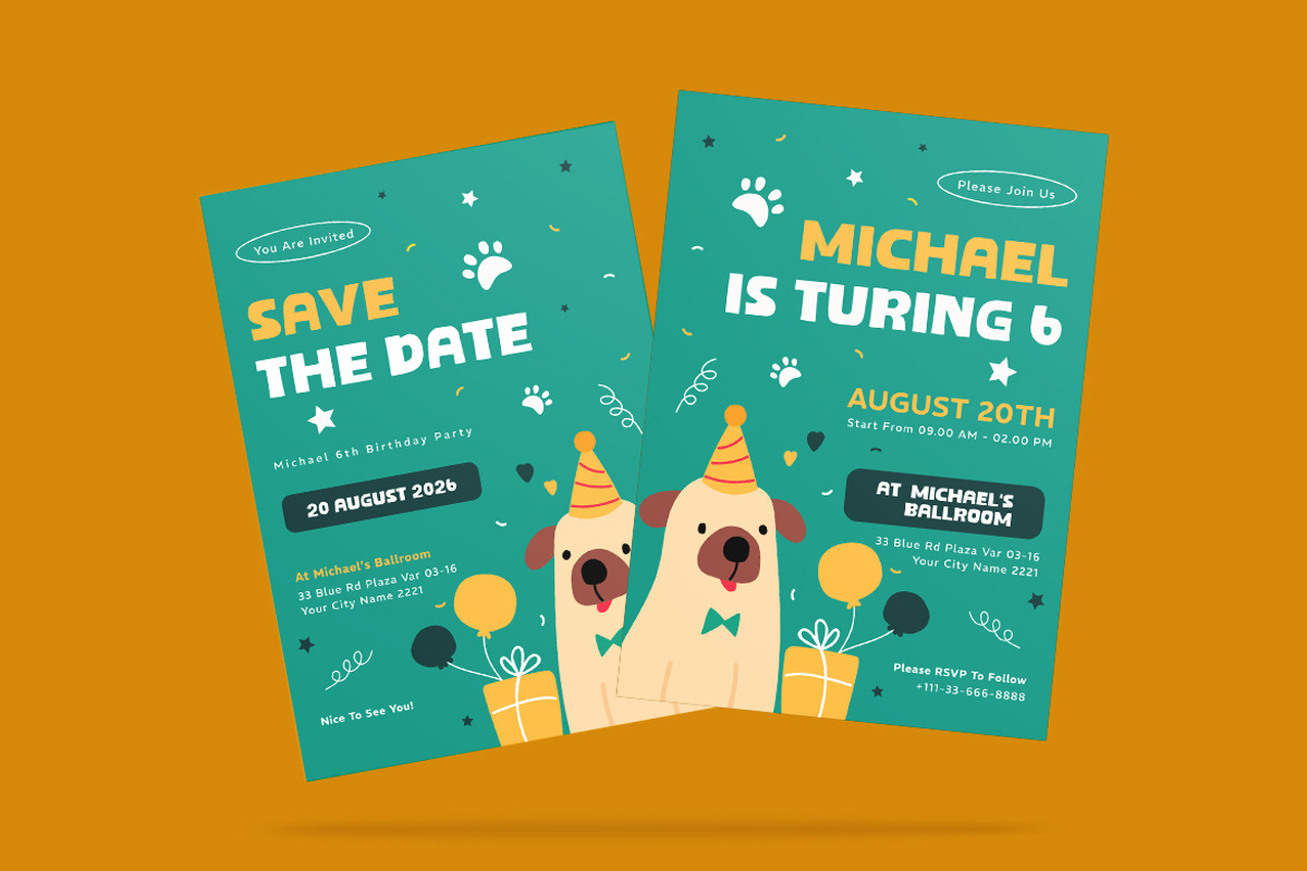 Cute Dog Birthday Invitation, an Invitation Template by iDoodle Studio (Photo 3 of 4)