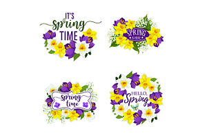 Spring Flowers Bunches And Bouquets Vector Icons