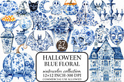 Blue Floral Halloween PNG, an Illustration by Libby Wishes (Thumbnail 1 of 6)