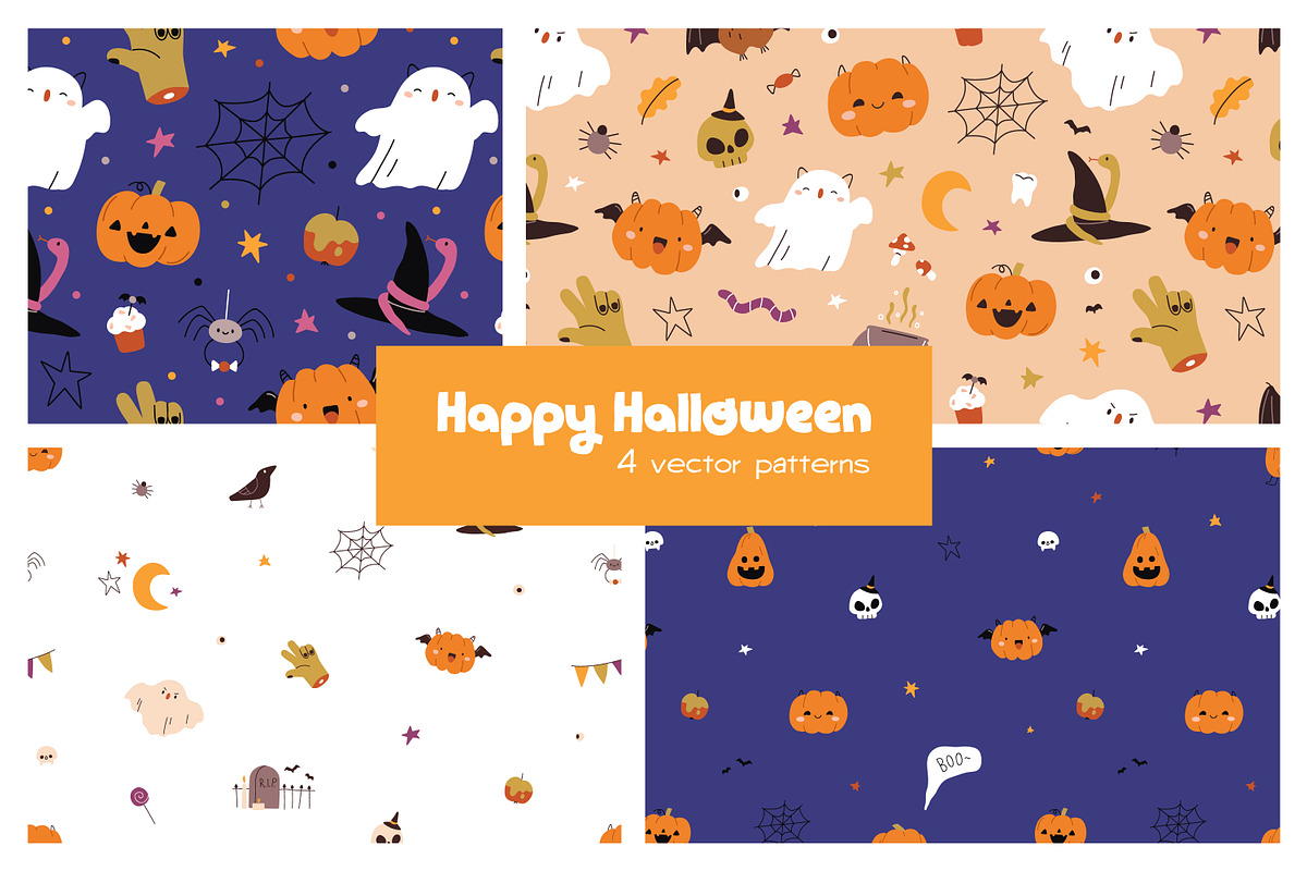 Cute Halloween seamless patterns set, a Pattern Graphic by Good Studio (Photo 1 of 8)