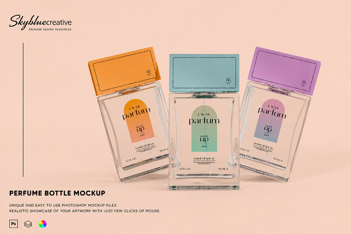 Perfume Bottles Mockup, an Advertising Mockup by skybluecreative (Photo 1 of 2)
