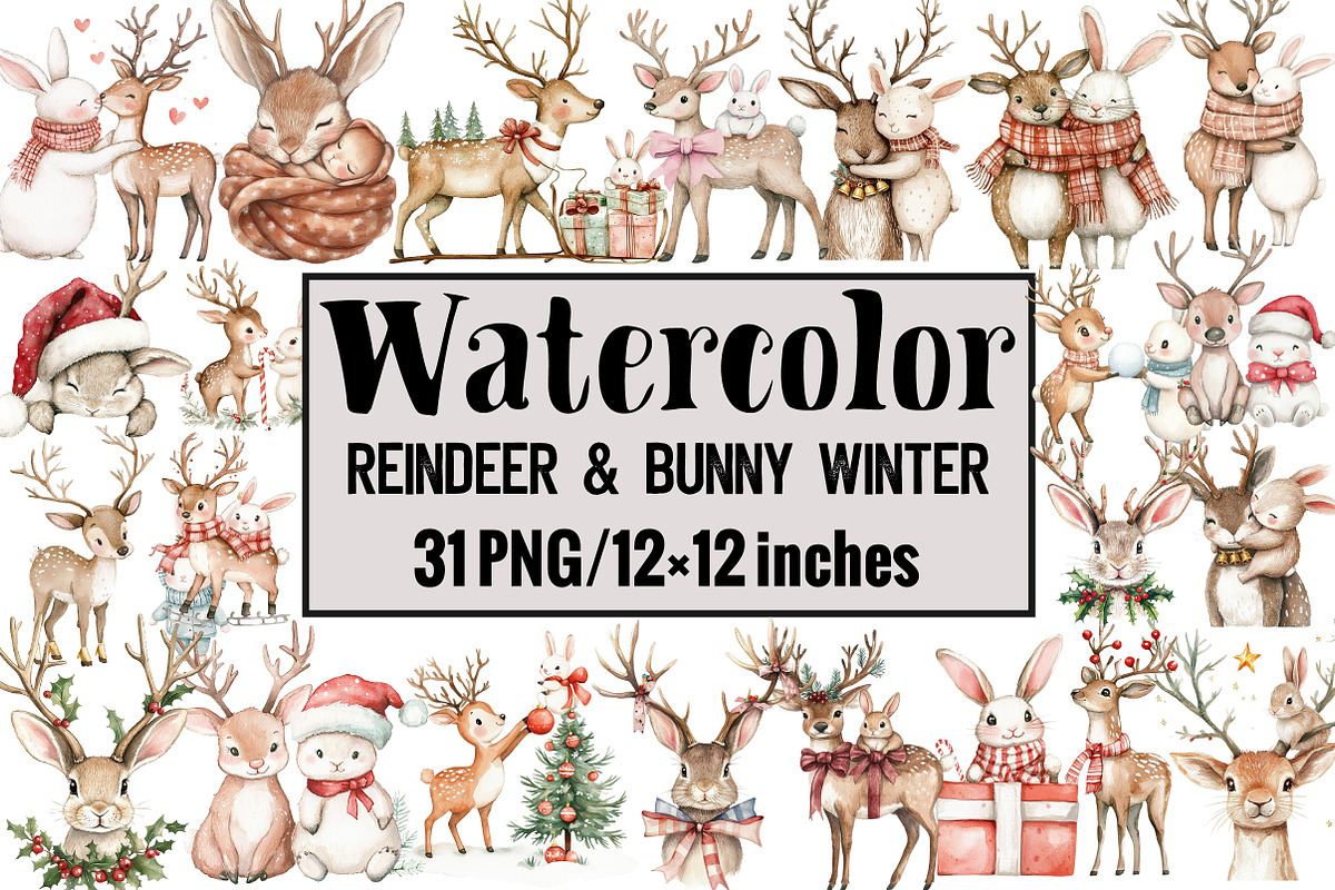 Reindeer & Bunny Winter, an Illustration by Design Market (Photo 1 of 3)