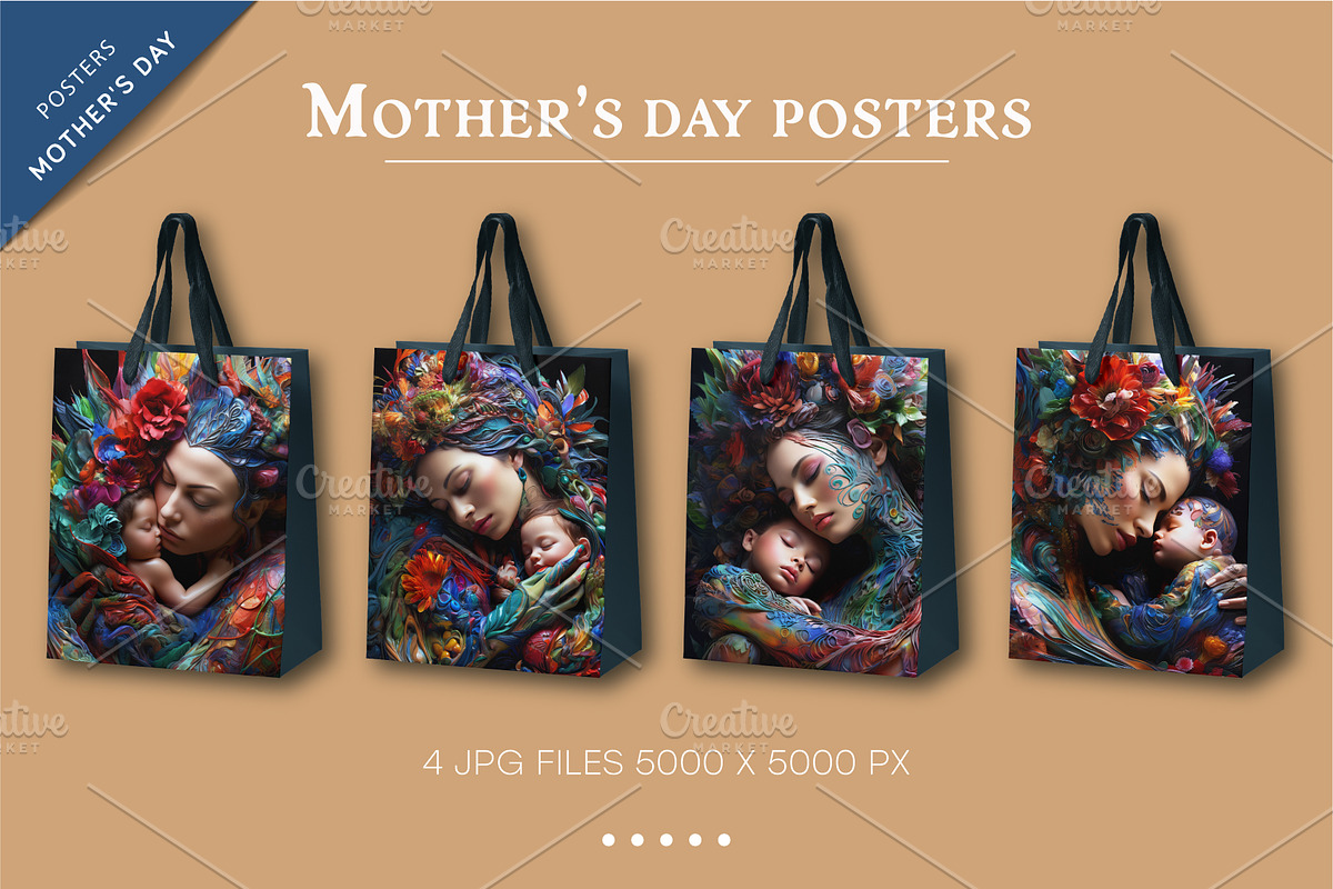 Colorful posters of mother and child, a Decorative Illustration by KENO Mascots (Photo 4 of 6)