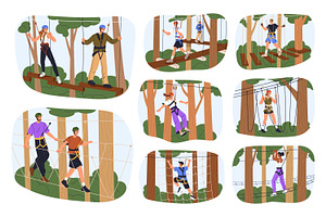 People climbing in rope park set, a Sport Illustration by Good Studio