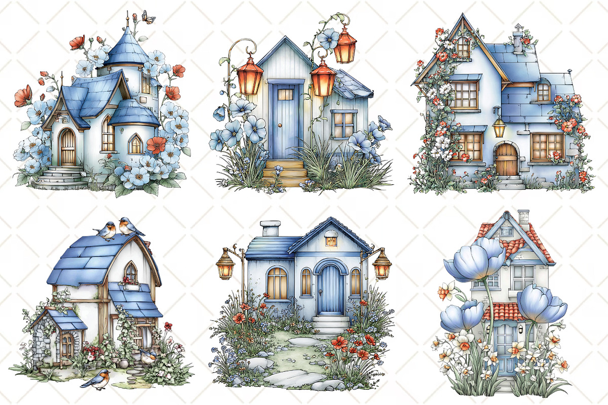 Watercolor Cute Spring House Clipart, an Illustration by Black Bird Studio (Photo 3 of 5)