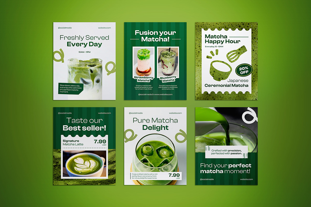 Matcha Shop Social Media Post Pack, a Flyer Template by The Good Store (Photo 3 of 4)