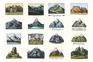 Mountain Labels Or Badges For Travel