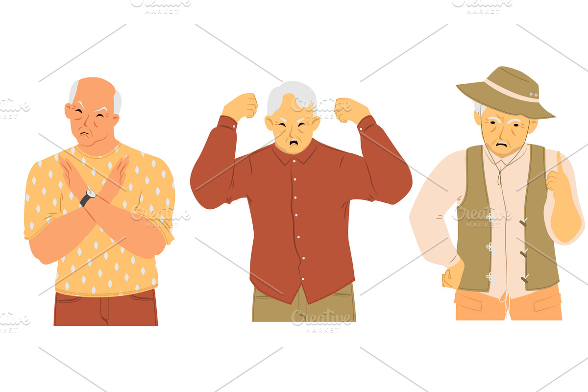 An elderly man displays anger, an Illustration by SiberianArt