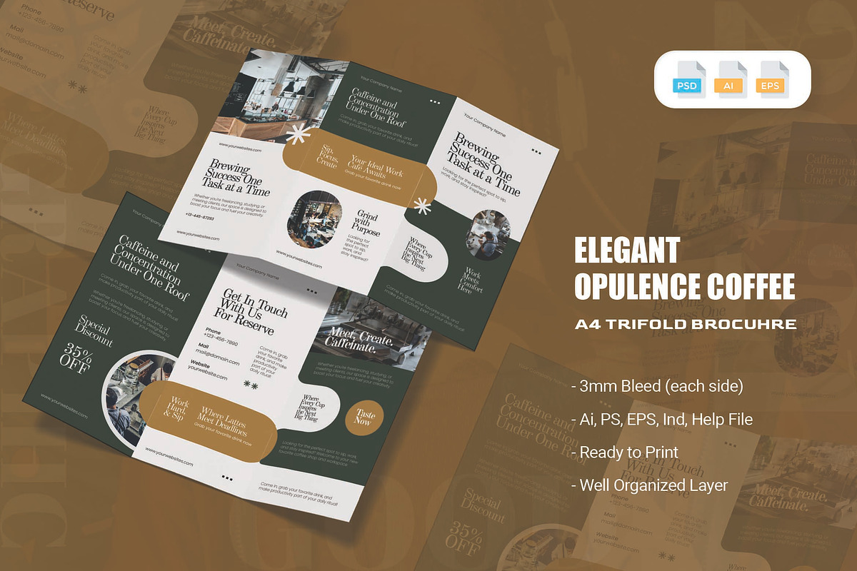 Elegant Coffee - Trifold Brochure, a Brochure Template by AQR Studio (Photo 1 of 2)