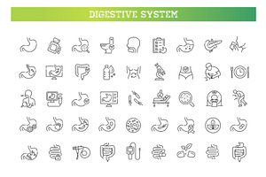 Digestive System Icons Set, an Outline Icon by Tettygreen