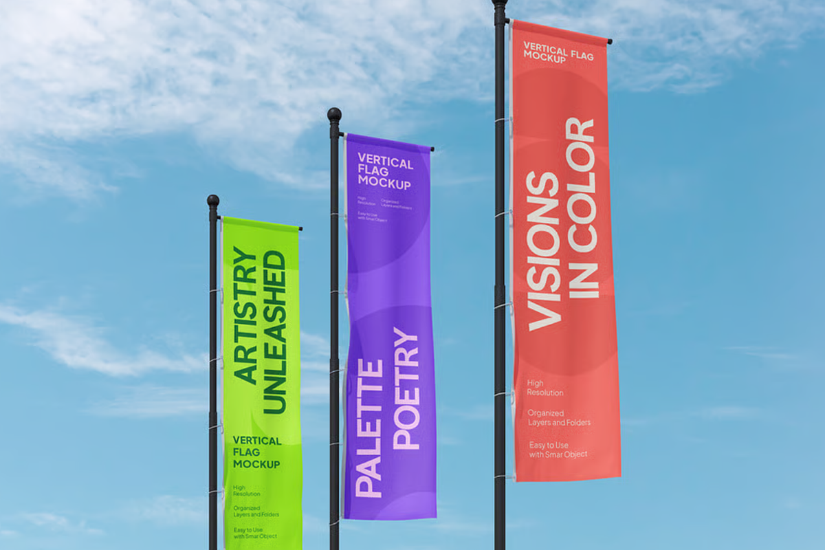 Vertical Flag Mockup Set, an Advertising Mockup by graphicsauce