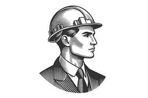 businessman builder hard hat vector, a Person Illustration by AlexArt