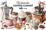 Watercolor Coffee Clipart (46), a Food Illustration by Iryna Denysova (Thumbnail 1 of 8)