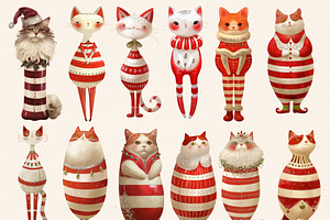 WHIMSICAL CHRISTMAS CATS CLIPART