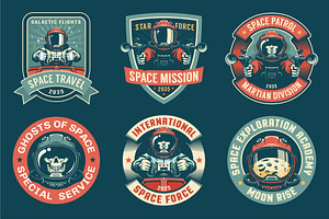 Spaceman Retro Badge Set