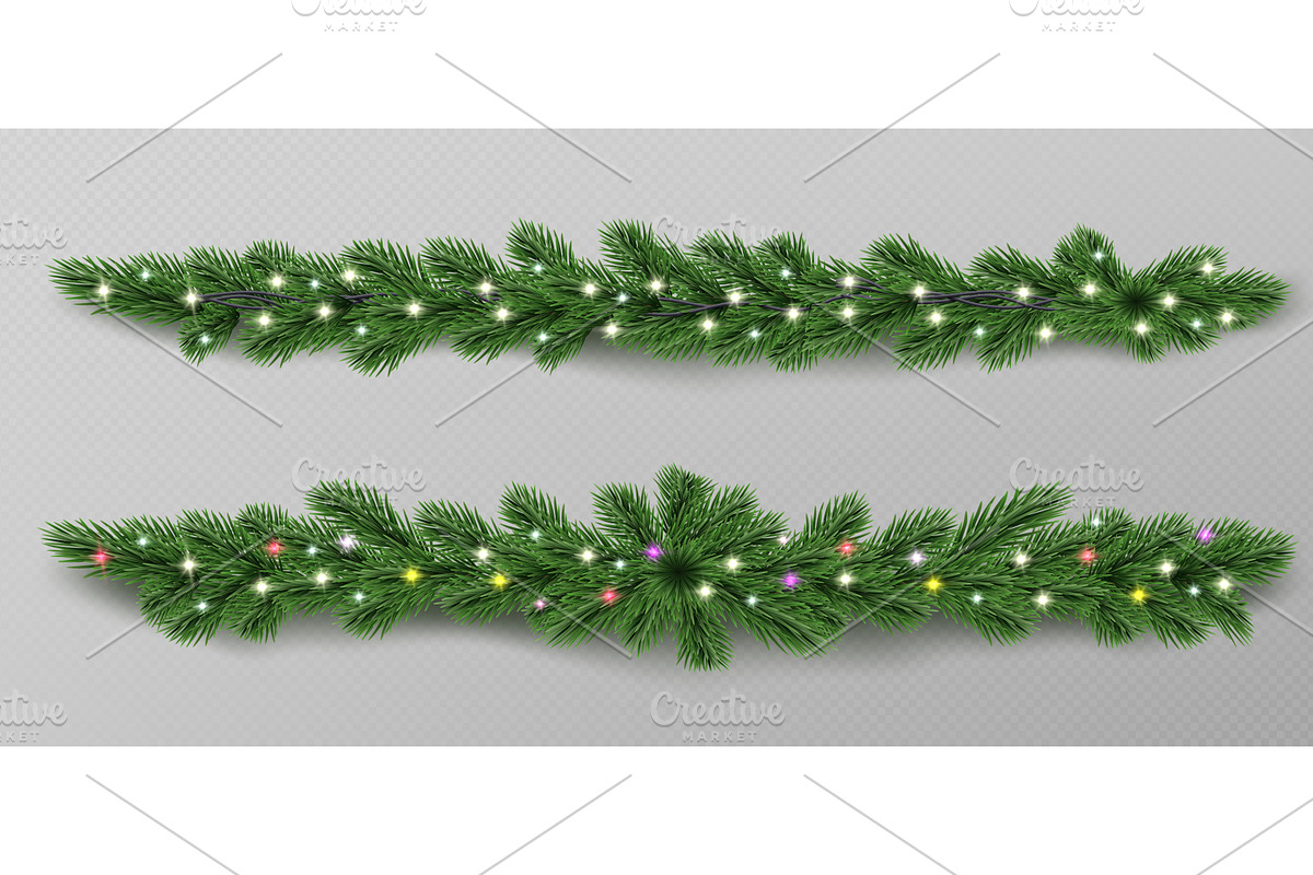 Green pine branch garland with, an Object Illustration by art PVP - market