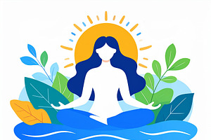 Person meditating peacefully with nature elements surrounding, an Illustration by DanFLCreativo