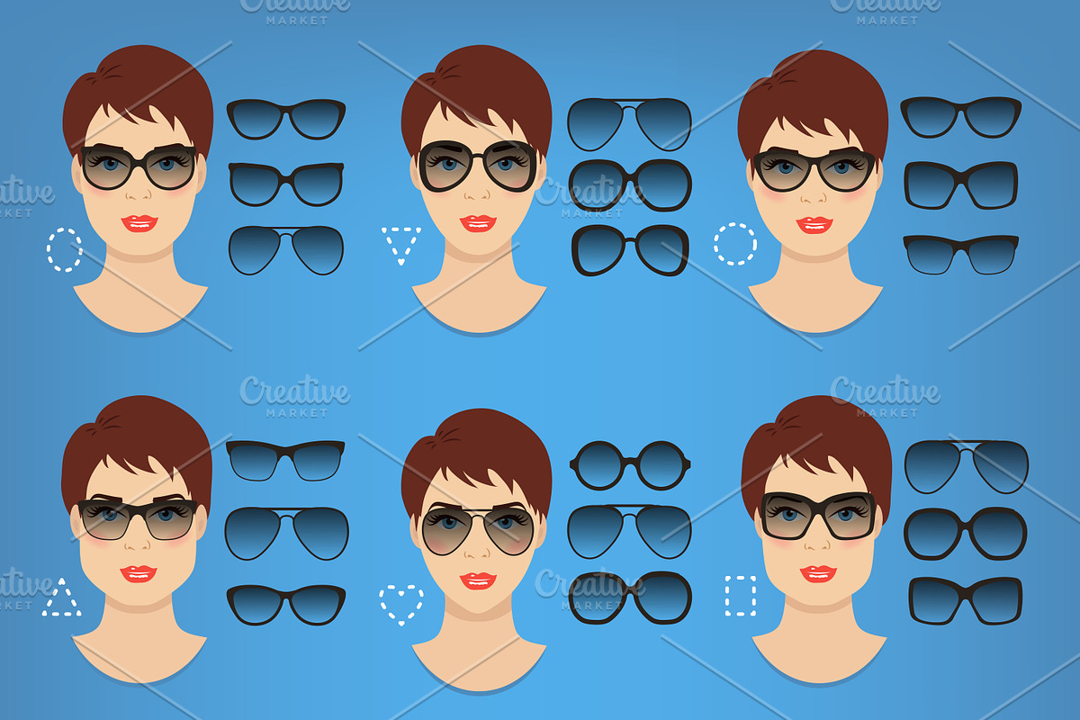 Woman sunglasses shapes. 9 faces., a Graphic by Cheremuha
