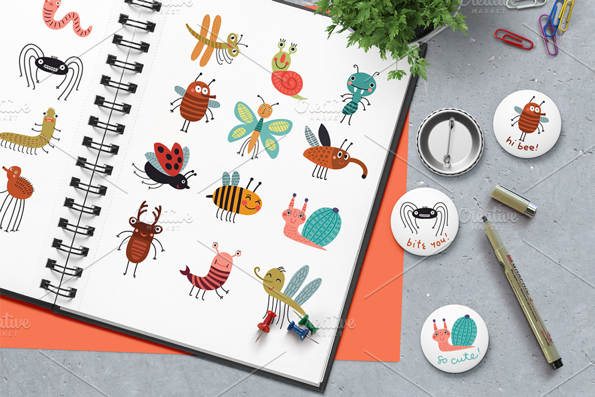16 funny and cute bugs. Vector set, an Illustration by Anna Guz's Store (Photo 2 of 3)