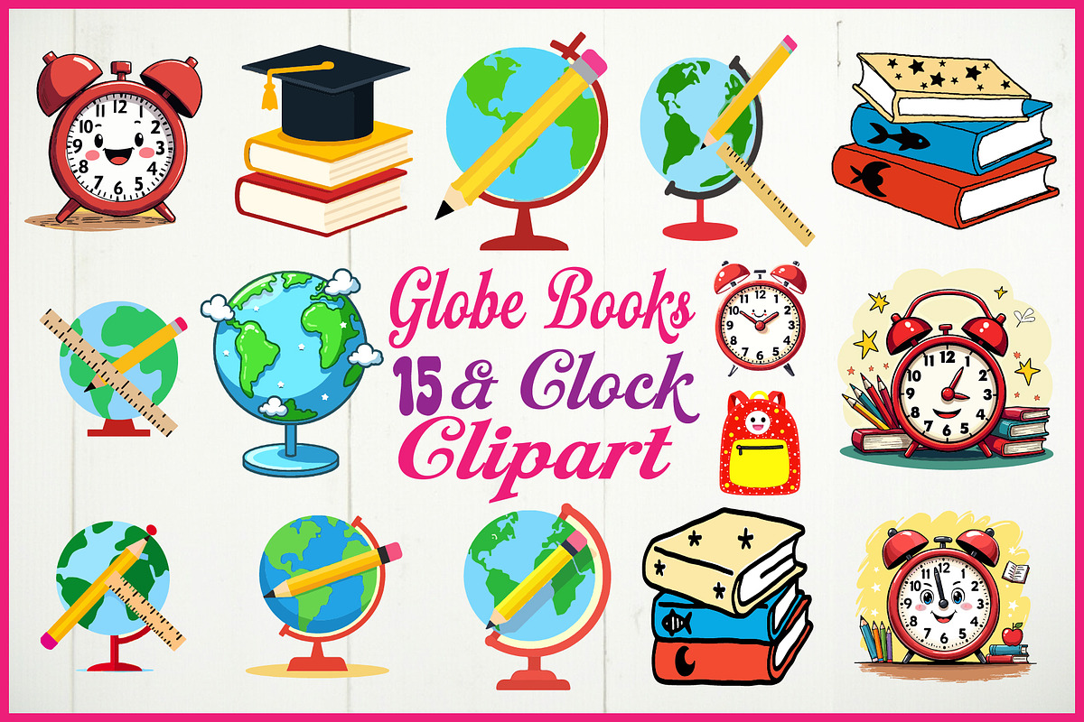 Globe, Books & Clock Clipart, an Object Graphic by Designs_River (Photo 1 of 16)