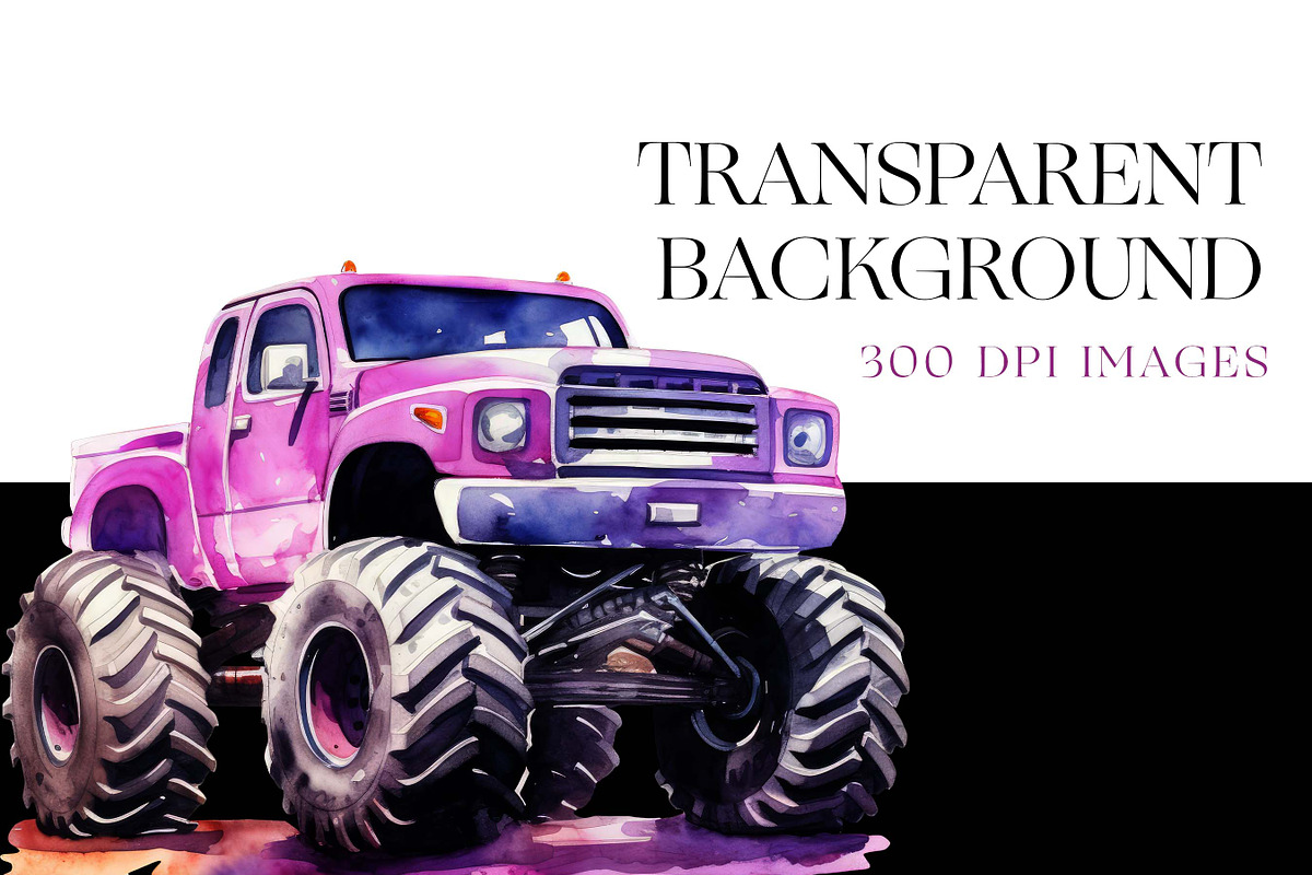 Watercolor Monster Truck Clipart PNG, a Transportation Illustration by BrushstrokeArtGB (Photo 6 of 9)